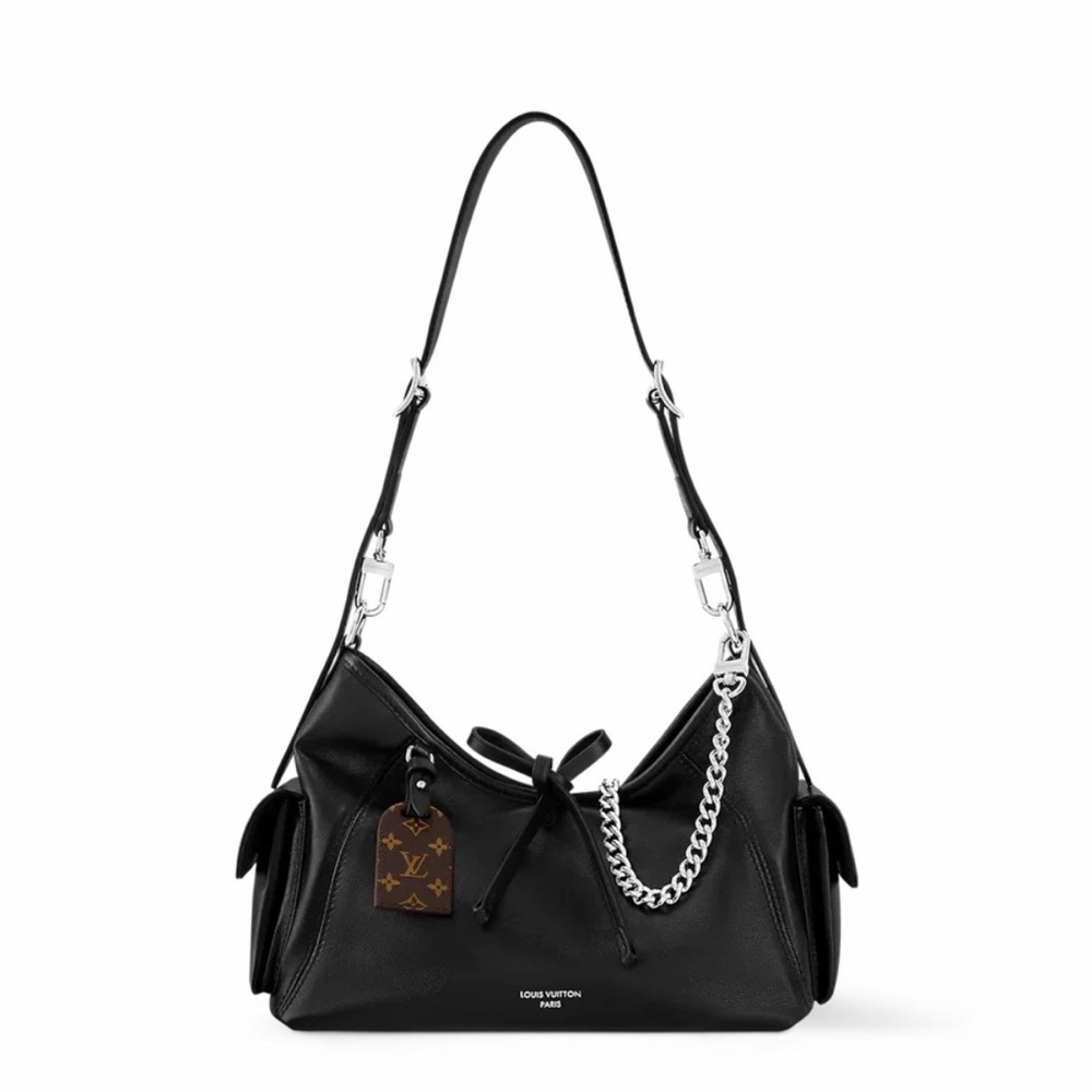 Louis Vuitton Carryall Cargo Vibe Black Bag Silver Chain Accent COA full set